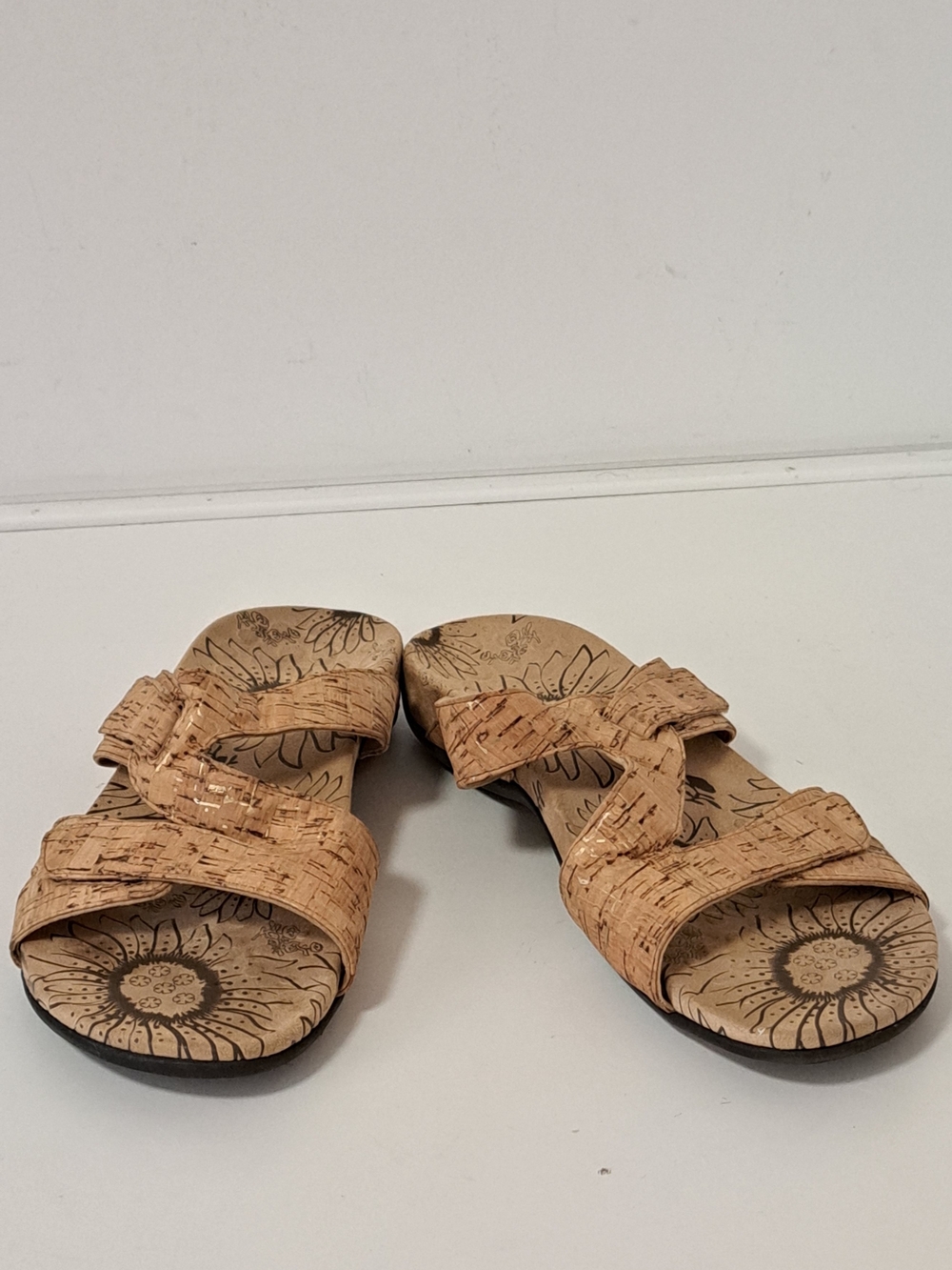 Vionic Cork-Style Slide Sandals in Natural Tan Adjustable Straps Misses 11